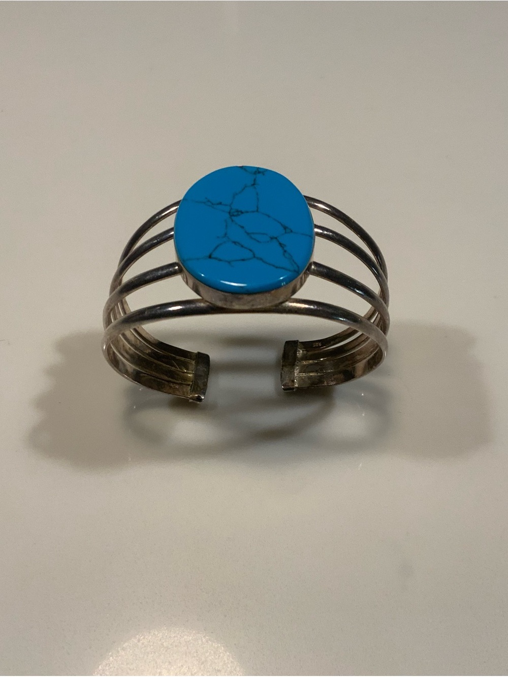 Turquoise Stone Silver Multi-Band Cuff Bracelet